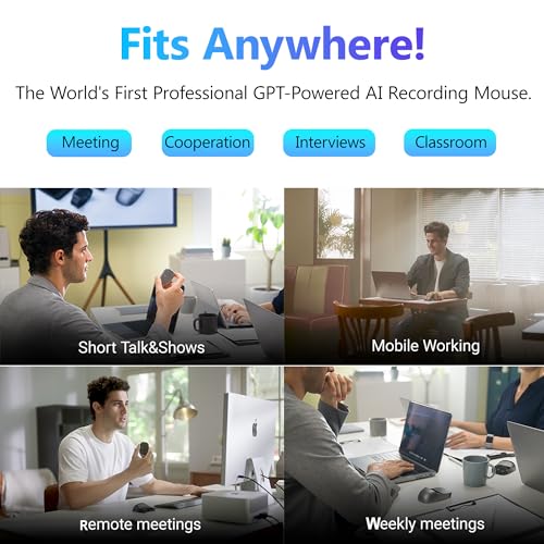 2026 Upgraded AI Voice Mouse - Wireless Air Mouse with AI Voice Assistant, 12 Languages Translation, Meeting Transcription & Summary - Detachable Computer Mouse, Presentation Clicker for Laptop - color: Black