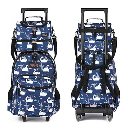 Tilami Rolling Backpack 18 inch Double Handle with Lunch Bag Wheeled Kids Backpack, Swan Blue - color: Swan Blue