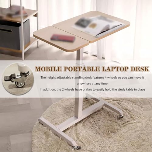 Home Movable Sofa Side Table, Height Adjustable Laptop Desk, Portable Bedside Table with Wheels, Tiltable Freestanding Standing Desk, Easy to Install