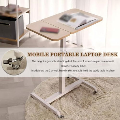 Home Movable Sofa Side Table, Height Adjustable Laptop Desk, Portable Bedside Table with Wheels, Tiltable Freestanding Standing Desk, Easy to Install