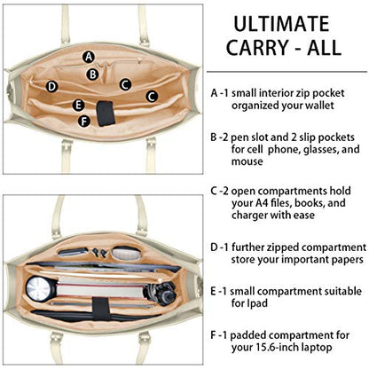 Laptop Bag for Women Waterproof Lightweight Leather 15.6 Inch Computer Tote Bag Business Office Briefcase Large Capacity Handbag Shoulder Bag Professional Office Work Bag Beige | Waterproof Lightweight Leather Large Capacity Work Bag Business Office Brief