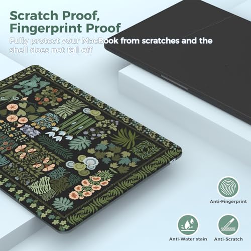 iCasso for MacBook Air 13.6 inch Case M5 2026 M4 2025 M3 M2 2024-2022 Model A3449 A3240 A3113 A2681, Flower Pattern Sturdy Protective Hard Shell Cover for Mac Book Air 13 inch, Black Plant - color: Black Plant
