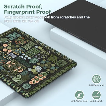 iCasso for MacBook Air 13.6 inch Case M5 2026 M4 2025 M3 M2 2024-2022 Model A3449 A3240 A3113 A2681, Flower Pattern Sturdy Protective Hard Shell Cover for Mac Book Air 13 inch, Black Plant - color: Black Plant