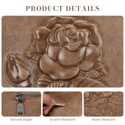 Vegan Leather Purses for Women, Daily Travel Crossbody Bags | Small Multi-Pocket Shoulder Bag with Adjustable Boho Wide Strap - color: Apricot Brown