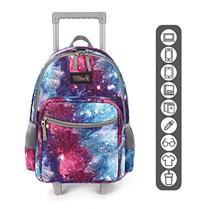 Tilami Rolling Backpack 18 inch Double Handle Wheeled Boys Girls Travel School Children Luggage Toddler Trip - color: Galaxy Black
