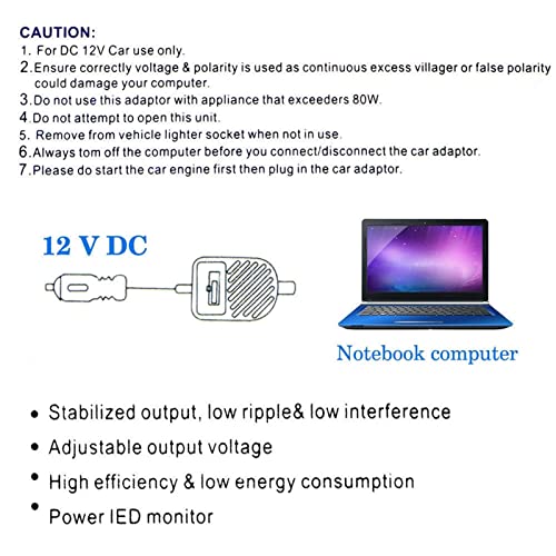 Ejoyous Car Laptop Charger Adapter 15V-24V, 80W Power Adapter Notebook Charger Power Supply Set with 8 Plug Heads, for Laptop Notebook Computers
