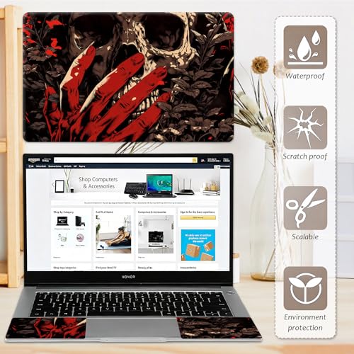 Laptop Skin 12.1-15.6 inch Removable Universal Reusable Laptop Sticker Decal,Waterproof No Residue Vinyl Cover,Scratch-Resistant Cuttable Full Wrap Sticker for Notebook, Dark Floral Skull - color: Dark Floral Skull