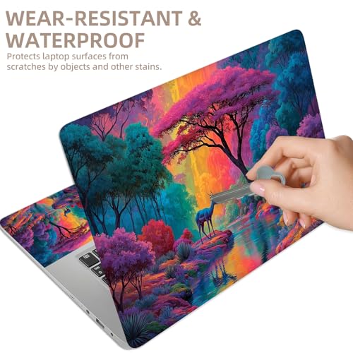 Universal Laptop Skin Sticker for 12/13/14/15.6 Inch Laptops, Reusable Vinyl Laptop Decal Cover, Waterproof Scratch Resistant Notebook Skin with 2 Wrist Pads,Psychedelic Rainbow Deer - color: Psychedelic Rainbow Deer