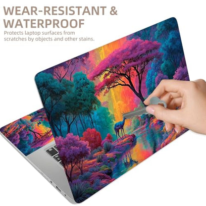 Universal Laptop Skin Sticker for 12/13/14/15.6 Inch Laptops, Reusable Vinyl Laptop Decal Cover, Waterproof Scratch Resistant Notebook Skin with 2 Wrist Pads,Psychedelic Rainbow Deer - color: Psychedelic Rainbow Deer