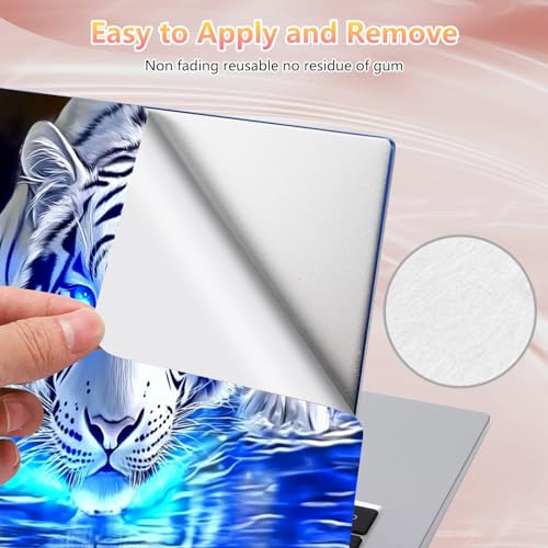 Laptop Skin Sticker Decal 12" 13" 13.3" 14" 15" 15.6",Waterproof Scratch Resistant Vinyl,Reusable Easy to Apply,for MacBook HP Dell Notebooks Netbooks Laptop,2 Wrist Pads,Blue Glitter Tiger - color: Blue Glitter Tiger