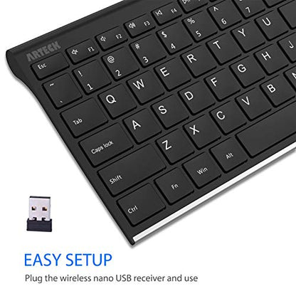 Arteck USB Wireless Keyboard Stainless Steel Ultra Slim Keyboard with Numeric Keypad for Computer/PC/Laptop and Windows 11/10/8 Rechargeable Battery