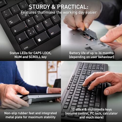 Cherry Stream Desktop Comfort, Wireless Keyboard and Mouse Combo, 2.4 GHz Connection, Whisper-Quiet Keys, Ergonomic Right-Handed Mouse, Battery-Powered, Black - color: Black, size: Desktop Combo