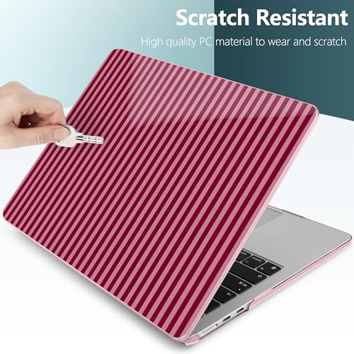 for MacBook Air 13 Inch (13.6 Inch) Case, M5/M4/M3/M2 Chip 2026 2025 2024 2023 2022, Hard Plastic Printed Cover with Screen Protector & Keyboard Cover & Dust Plugs, Red & Pink Stripes - color: Red & Pink Stripes