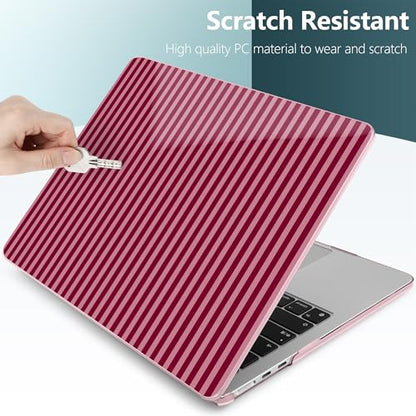 for MacBook Air 13 Inch (13.6 Inch) Case, M5/M4/M3/M2 Chip 2026 2025 2024 2023 2022, Hard Plastic Printed Cover with Screen Protector & Keyboard Cover & Dust Plugs, Red & Pink Stripes - color: Red & Pink Stripes