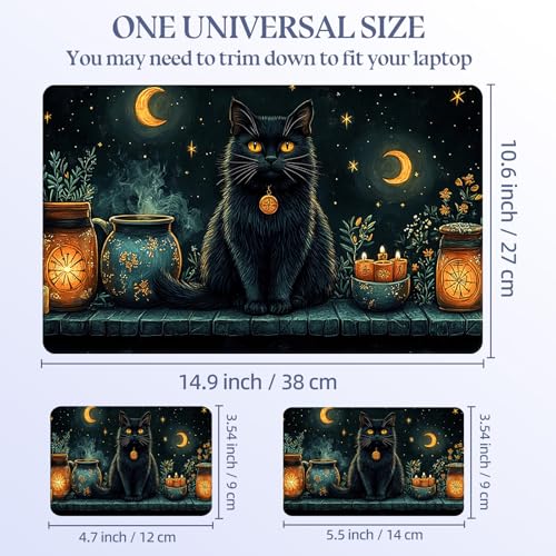 Universal Laptop Skin Sticker Decal,15.6 Inch Laptop Vinyl Cover for 13" 14" 15.6" Laptop,Scratch-Resistant Waterproof Protector Wrap,Reusable with Wrist Pads,Witchy Black Cat Crescent Moon - color: Witchy Black Cat Crescent Moon