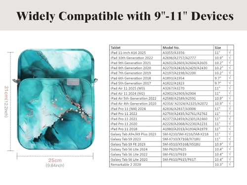 TiMOVO 9-11" Tablet Sleeve Bag Carrying Case with Strap, Cloud Peacock Blue | Fits iPad A16 11", Pad Air 11/5th & 4th 10.9", 10th Gen/10.2", Galaxy Tab A11 Plus, Multi-Pocket, Handle, Padded Protection - color: Ac-Cloud Peacock Blue, size: 9-11