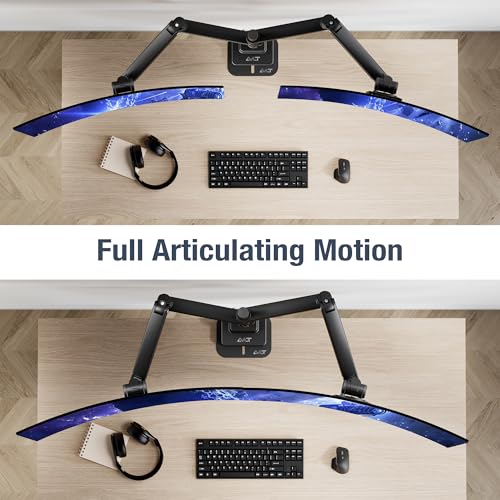 AVLT Dual Monitor Arm 57" Pole Top Mount with USB-C & A – Black | Heavy-duty Stacking arm; Height Adjustable; Top C-clamp/Grommet w/ Reinforcement Plates; VESA 200/100/75mm. - color: Black