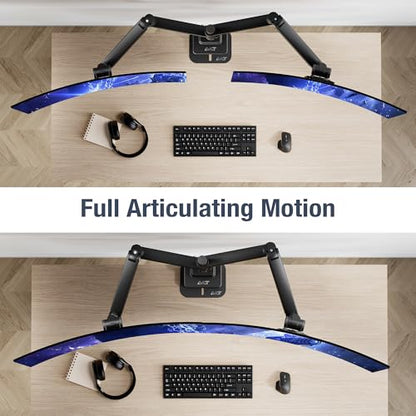 AVLT Dual Monitor Arm 57" Pole Top Mount with USB-C & A – Black | Heavy-duty Stacking arm; Height Adjustable; Top C-clamp/Grommet w/ Reinforcement Plates; VESA 200/100/75mm. - color: Black