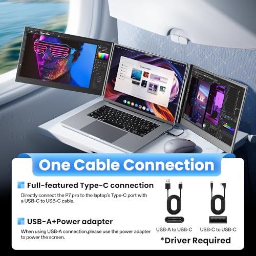 CIDETTY One Cable Connection Laptop Screen Extender Monitor Portable, Ultra Thin 15.6" 1080P FHD Triple Screen,Fit for 13-17" Laptop, Plug & Play Compatiable with Win/Mac/Chrome/Android - color: 15.6“ Grey