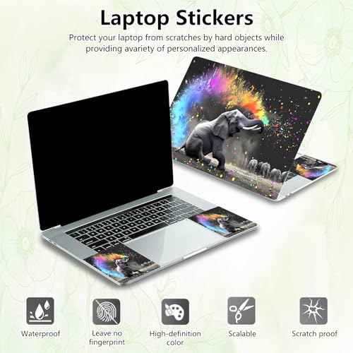 Laptop Skin Sticker Decal, Universal Reusable Vinyl Laptop Cover for 12" 13" 13.3" 14" 15" 15.4" 15.6" Notebook PC, Waterproof Scratch-Resistant with 2 Wrist Pads, Easy to Apply & Remove,Art Elephant - color: Art Elephant