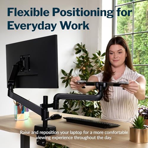 Vari Laptop Holder for Monitor Arm – Adjustable Laptop Tray for Laptops up to 15.5” – Modular Add-On with 360° Rotation & Cable Management – Black - size: Laptop Holder