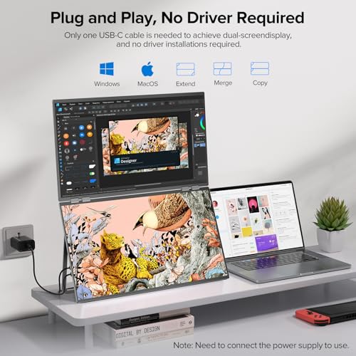 UPERFECT Delta 23.8" 100Hz Portable Dual Monitor for Laptop Screen Extender, 1080P HDR 360° Folding Stacked Triple Monitor with Stand & VESA for Laptop PC Phone Game Console (No Driver Needed) - size: 23.8"