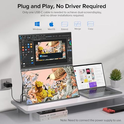 UPERFECT Delta 23.8" 100Hz Portable Dual Monitor for Laptop Screen Extender, 1080P HDR 360° Folding Stacked Triple Monitor with Stand & VESA for Laptop PC Phone Game Console (No Driver Needed) - size: 23.8"