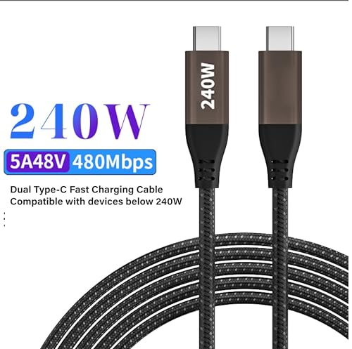 240W 6.6ft Dual USB-C PD3.1 Fast Charging Cable,E-Marker Smart Chip, Compatible with Laptops/Phones/Tablets/Switch