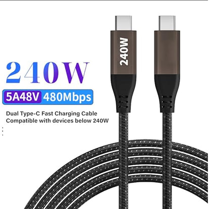 240W 6.6ft Dual USB-C PD3.1 Fast Charging Cable,E-Marker Smart Chip, Compatible with Laptops/Phones/Tablets/Switch