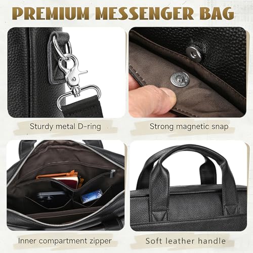 Leather Laptop Bag for Men Briefcase Fits 15.6 Inch Notebook Portable Shoulder Messenger Crossbody Bag for Travel Office - color: 15black