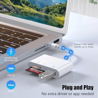USB C SD Card Reader for iPhone 15 16 17, SD Card Adapter with SD MicroSD USB 3 Ports, USBC Memory Card Reader for iPhone 15 16, iPad, Mac, MacBook Pro/Air,Digital Camera Adapter iPhone, Android