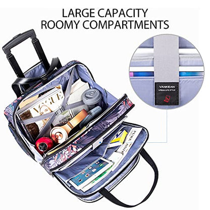 VANKEAN Rolling Laptop Bag Women with Wheels, Fits Up to 15.6 Inch Rolling Briefcase Water Repellent Rolling Computer Bag (Floral) - color: Floral