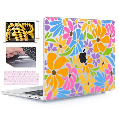 for with MacBook Pro 14 inch Case 2026-2021 M5 M4 M3 M2 M1 Pro/Max A3426 A3427 A3434 A3112 A3401 A2918 A2992 A2779 A2442, Hard Shell with Keyboard Cover+Protective Film, Colorful Flower - color: Colorful Flower