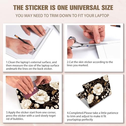 PLIGREAT 15 Inch Laptop Skin Sticker Decal, White Flowers Laptop Sticker Decals Fits 12" to 15" Laptops Cutable Universal Waterproof Removable Notebook Art Protector, Yellow White - color: Yellow White