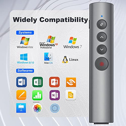 Aluminum Alloy Presentation Clicker with Red Laser Pointer | 2‑in‑1 USB/Type C Receiver Wireless Presenter Remote PowerPoint Clicker for Computer Laptop/PPT/Google Slides/Windows/Mac - style: Metal 01 Red Laser