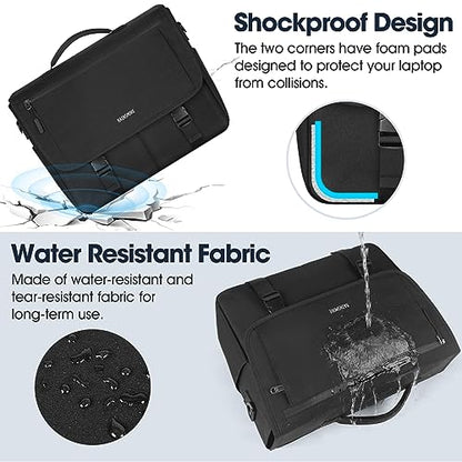 RAINSMORE Messenger Bag for Men Messenger Bag 15.6 Inch Water Resistant Laptop Bag Casual Satchel Bags for Men Large College Computer Bag Office Work Briefcase Fashion Crossbody Shoulder Handbag Black