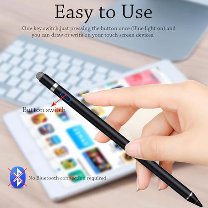 Stylus Pen for iPad, DOGAIN iPad Pencil for Touchscreen with Dual Touch Function, Active Digital Fine Point Pad Pen Compatible with Pad/Pro/Air/Mini/iPhone/Samsung//iOS/Android and More - Black - color: Black Pen with Fiber Cap