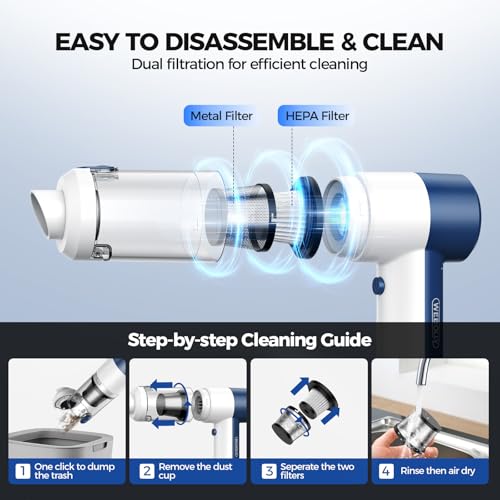 Car Vacuum/Air Duster Portable Cordless - 16000PA High Power Handheld Vacuum with 85,000RPM Brushless Motor, 4-in-1 Rechargeable Mini Vacuum & Blower & Pump for Car Detailing, Home, Office, Pet Hair