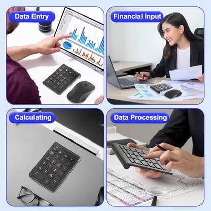 22 Keys Wireless Number Pad and Mouse-Black,2.4GHz Numeric Keypad with Mouse 3 Adjustable DPI,Financial Keypad and Mouse Combo for Data Entry and Accounting,Numpad Keypad Set for Laptop,Mac,Desktop,PC