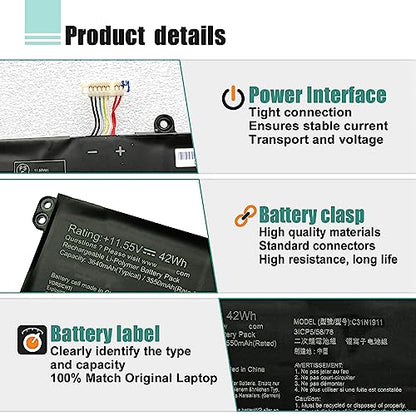 C31N1911 B31N1911 Laptop Battery for VivoBook Flip 14 X1702ZA D413DA TP420IA F413JA TM420IA R413DA X413FA S433EA M413DA K413FA X421DA X421EA X421EP X421EQ V4050FA V433FA S4600FA - size: 10.94*2.91*0.22inch C31N1911