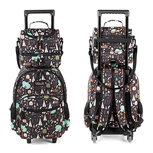 Tilami Rolling Backpack 18 inch Double Handle with Lunch Bag Wheeled Kids Backpack for Girls and Boys, INS Brown - color: Ins Black