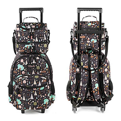 Tilami Rolling Backpack 18 inch Double Handle with Lunch Bag Wheeled Kids Backpack for Girls and Boys, INS Brown - color: Ins Black