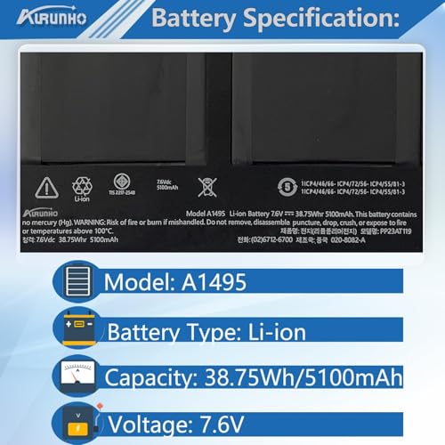 A1495 A1406 6-Cell Laptop Battery Replacement for MacBook Air 11 inch A1465 (Mid 2012 2013 Early 2014 2015 Version) A1370 Mid 2011 EMC(2558 2631 2924) EMC 2471 -Not for A1370 2010