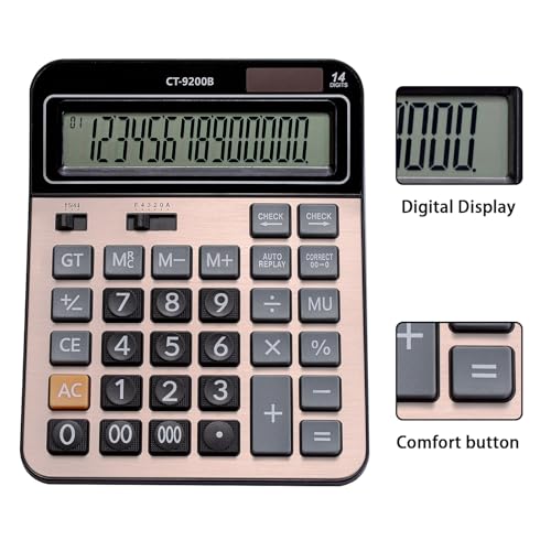 Large Computer Electronic Calculator Counter Solar & Battery Power 14 Digit Display Multi-Functional Big Button for Business Office School Calculating (HY-9200B) - color: HY-9200B