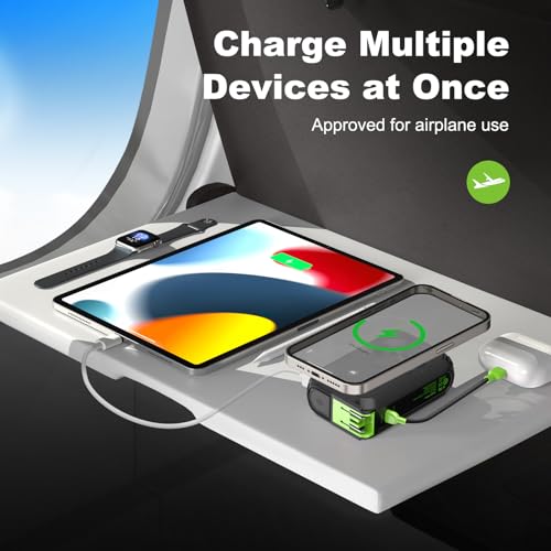P05 Portable Charger, Magnetic Power Bank, Small Wireless PowerBank, Battery Pack 20000mAh Travel Essentials Fast Charging With Built in Cable, Foldable Wall Plug for iPhone,Samsung,Andriod - color: Black2W