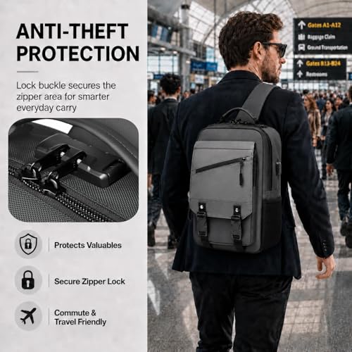 Sling Bag Large Capacity: Crossbody Bag for Men Fits 15.6 Inch Laptop A4 Files with Anti Theft USB Port - color: 39-grey