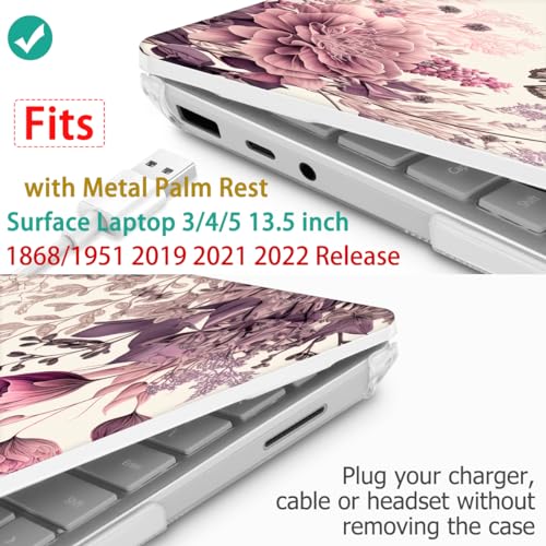 Mektron Case for 13.5" Microsoft Surface Laptop 5/4/3 with Metal Palm Rest Model 1951/1868, 2019/2021/2022 Release Plastic Hard Shell Cover with Screen Protector, Butterfly Flower C074 - color: Butterfly Flower C074