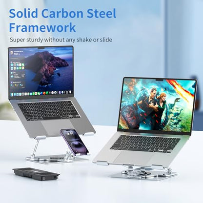 Laptop Cooling Pad with Detachable Fan & Cooler, 2-in-1 Laptop & Phone Stand, Adjustable Angle, 360° Rotatable Base, Carbon Steel, Ultra-Quiet & Super Sturdy for Laptop (Silver Gray) - color: Silver Gray