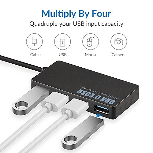 USB 3.0 Hub 4 Port High Speed Slim Compact Expansion Splitter, black, 159187