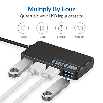 USB 3.0 Hub 4 Port High Speed Slim Compact Expansion Splitter, black, 159187